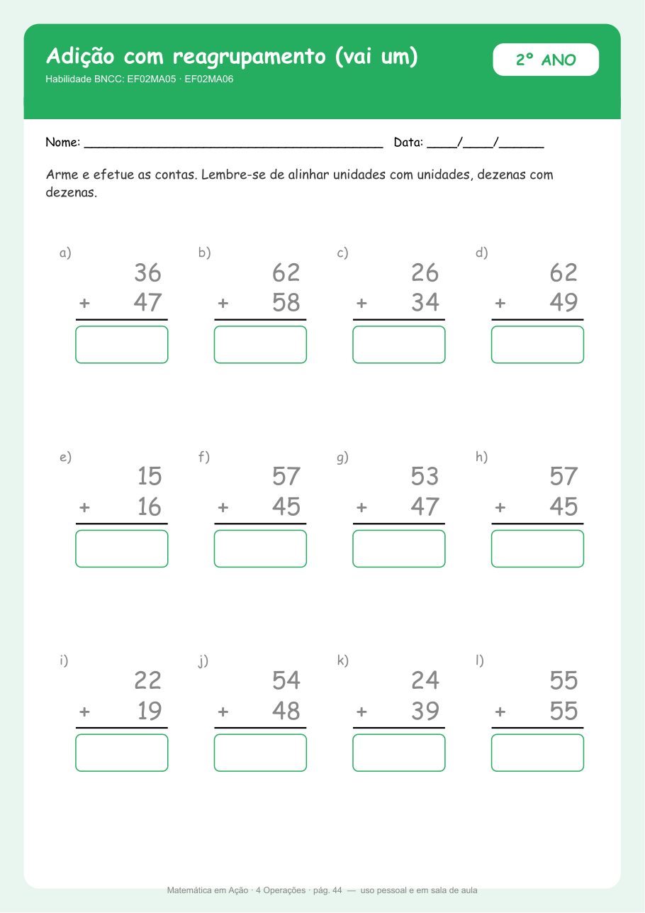 Adição com reagrupamento — 2º ano