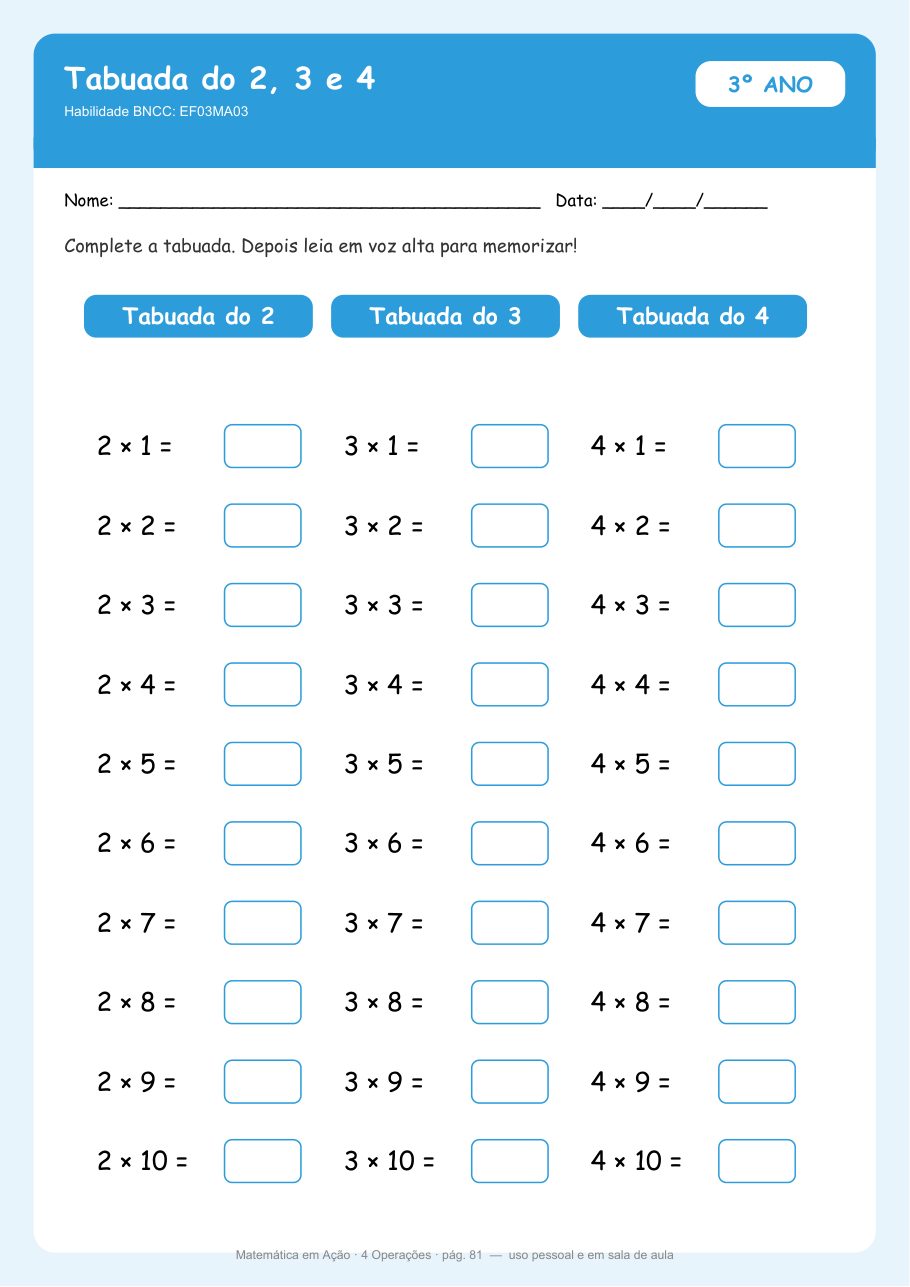 Tabuada — 3º ano