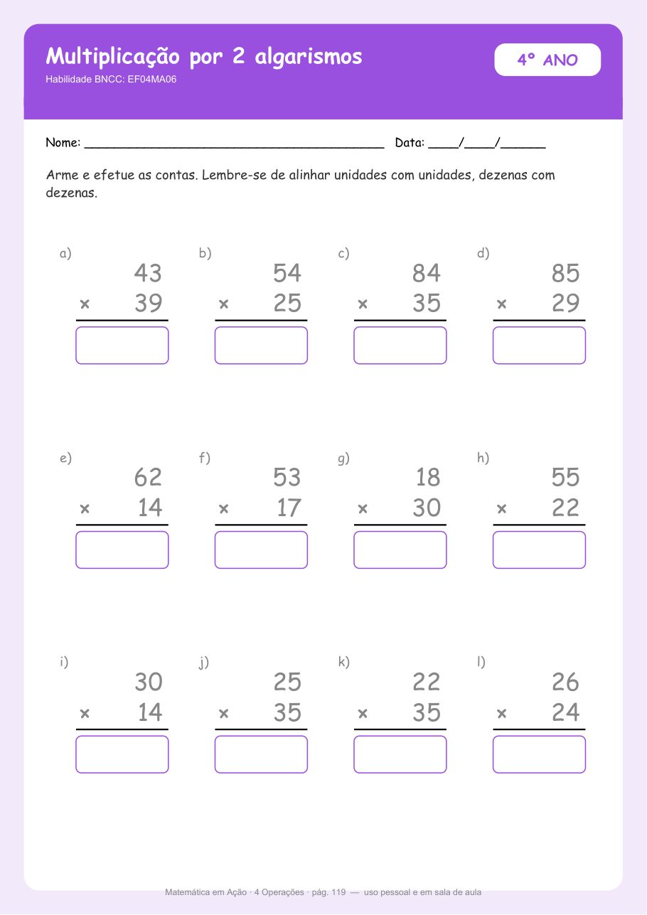 Multiplicação por 2 algarismos — 4º ano